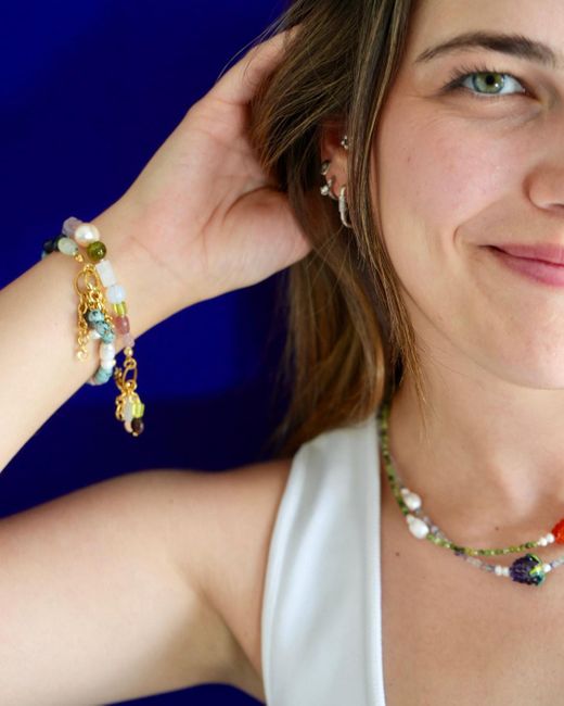 Desert Lobby Metallic Mon Ami – Delicate Gemstone & Pearl Bracelet