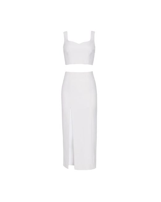 Nomi Fame White Noara Creamy Midi Front Slit Skirt Set