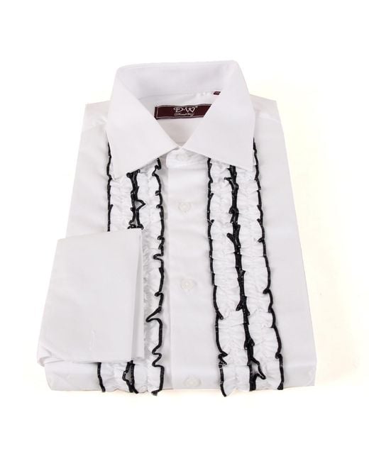DAVID WEJ White Ashton Collar Ruffle Dress Shirt for men