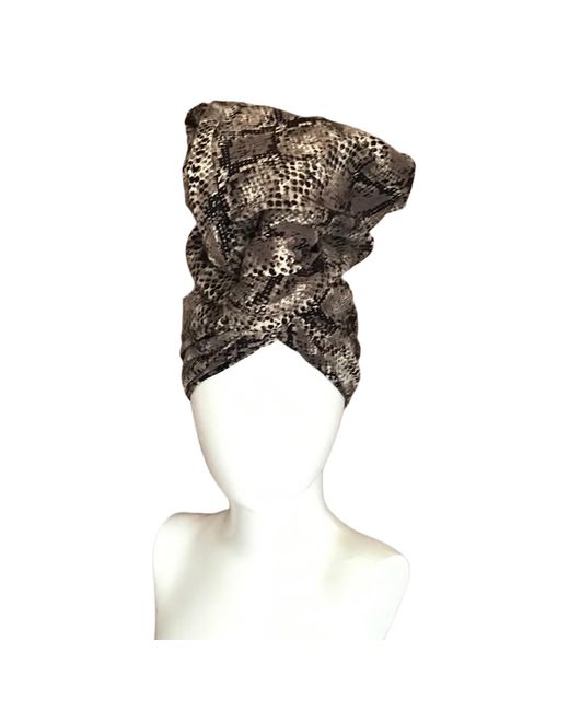 Romer Millinery Black Twisturban Turban Python Print Cotton