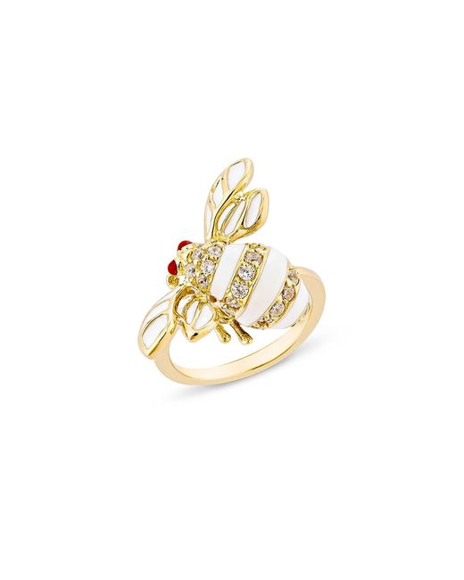 SALLY SKOUFIS Metallic Queen Bee Midi Ring With Made Cz Diamond Stimulant & Ivory Enamel