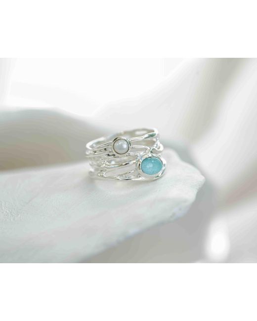 Isla Silver Gray Statement Larimar & Pearl Ring