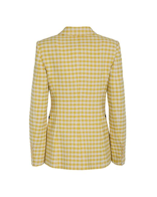 The Extreme Collection Single Breasted Yellow Plaid Cotton Blend Blazer With Velvet Flaps Fiona
