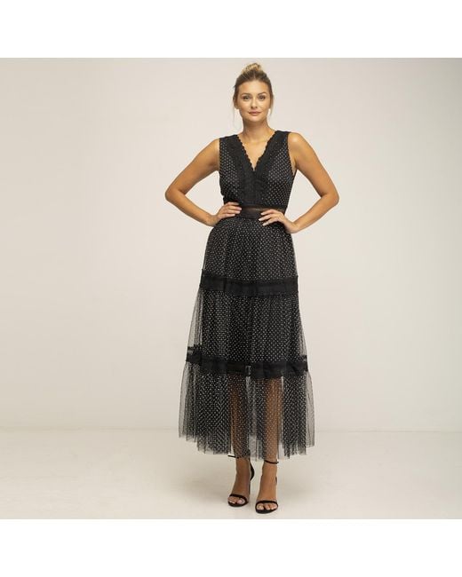 Tantra Spain Sl Black Long Plumeti Dress With V-Neck And Lace Details