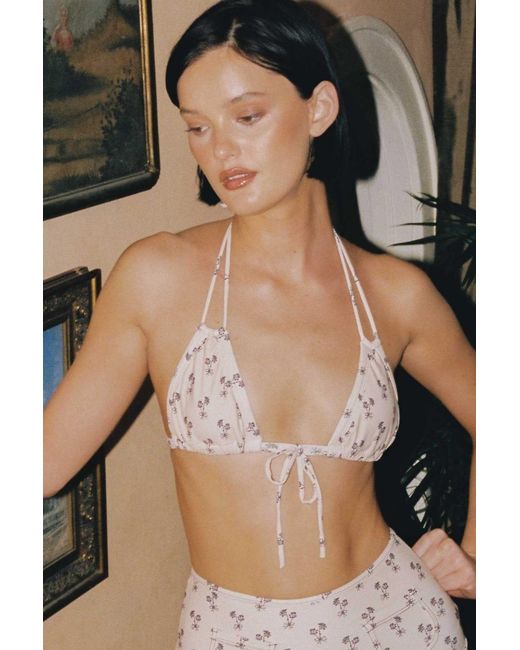 Montce White Cynthia Floral Euro Bow Bikini Top