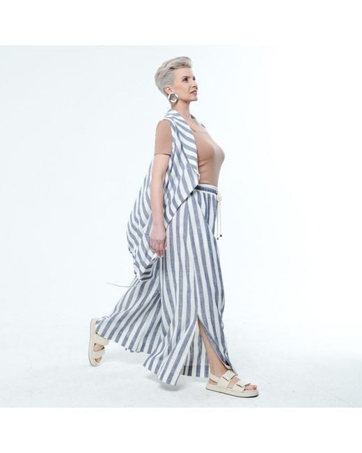 Metamorph Blue Striped Linen Palazzo Pants