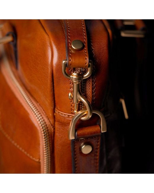 Time Resistance Brown Cognac Leather Briefcase Laptop Bag