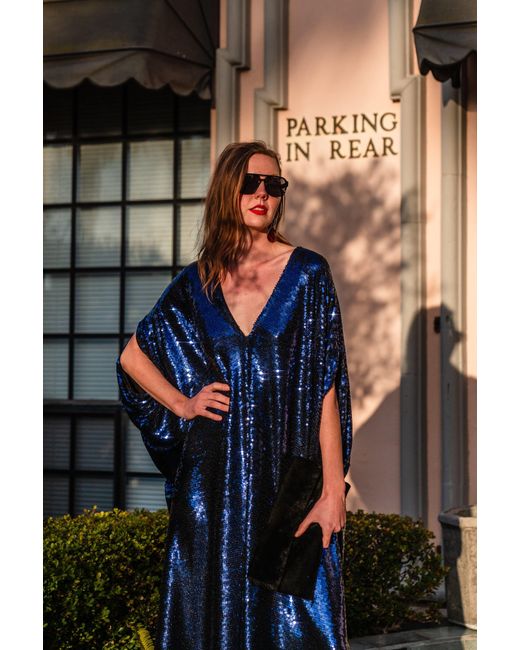 Jennafer Grace Blue Night Sapphire Sequin Caftan Kaftan Dress