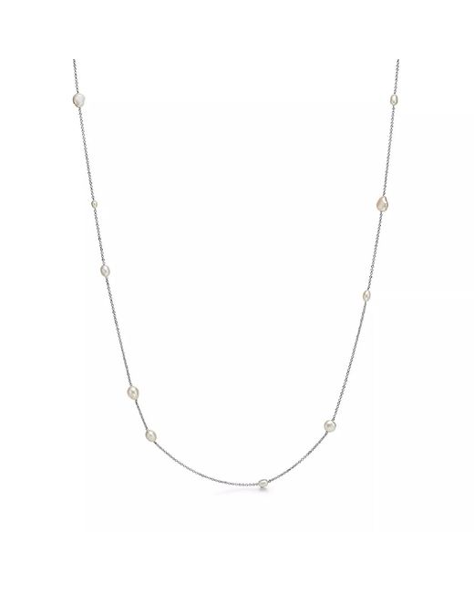 Unaloe Metallic Sterling Long Pearl Necklace With Mixed Natural Freshwater Pearls – Layered Statement Jewelry For