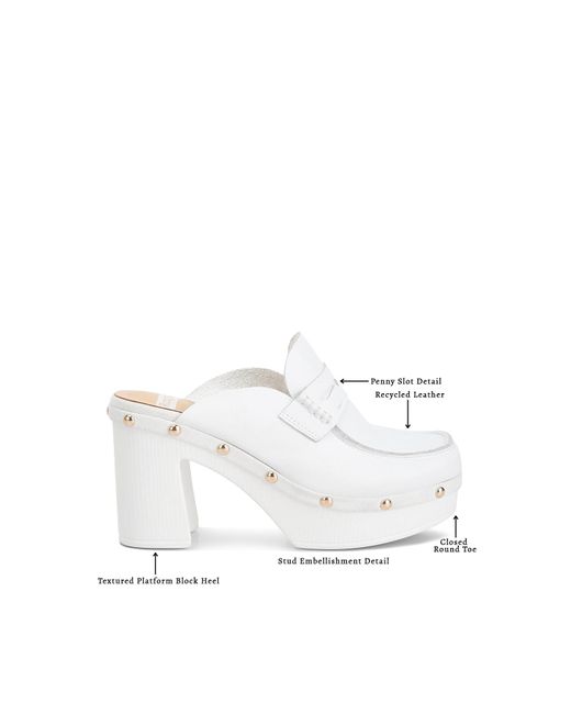 Rag & Co White Lyrac Recycled Leather Platform Clogs In