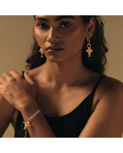Dhwani Bansal Metallic Cruz Hoop Earrings With Mother Of Pearl