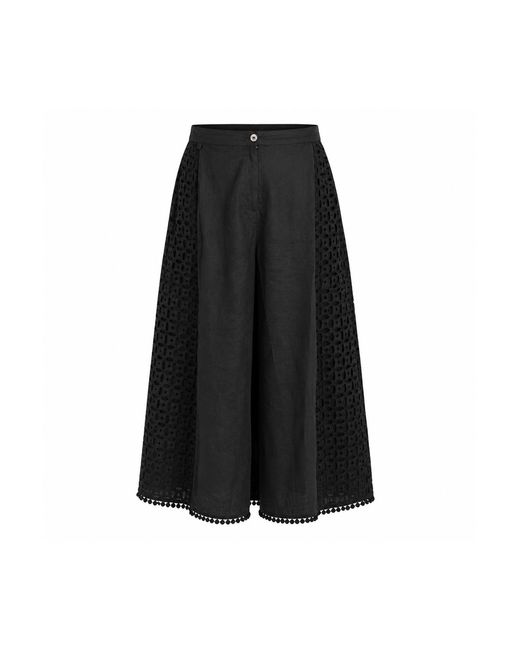 MARICEL Black Costanza Trousers Sangallo Linen