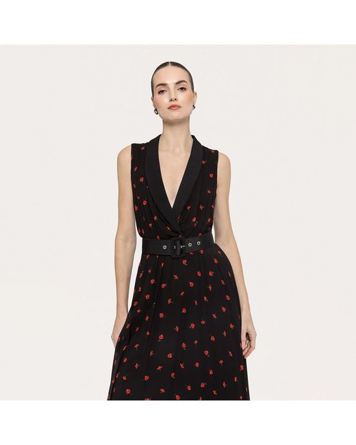 Nissa Black Belted Viscose A-Line Dress