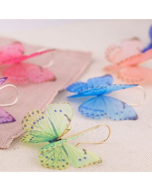 Oana Savu Green Mint Silk Butterfly Earwires Dangle Earrings