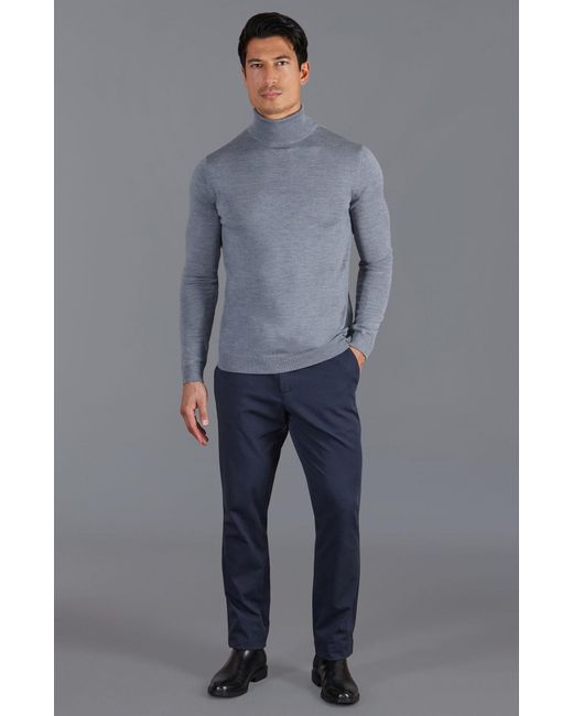 Paul James Knitwear Blue Extra Fine Merino Wool Westonn Roll Neck Jumper for men