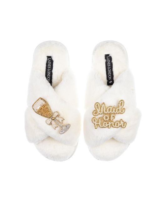Laines London White Neutrals Classic Laines Slippers With Maid Of Honor Brooches