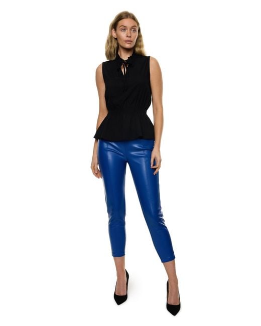 Carloslines Blue Front Neck Tie Smocked Waist Sleeveless Top