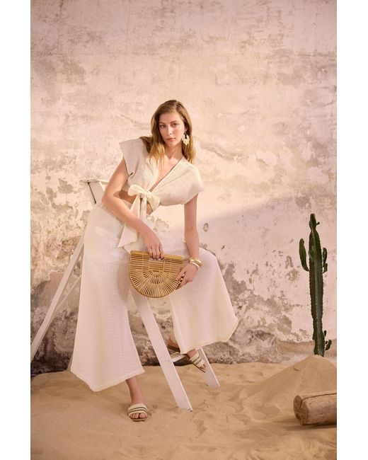 Lilamie White Neutrals Rio Front Tied Crop Dizayn Summer Top