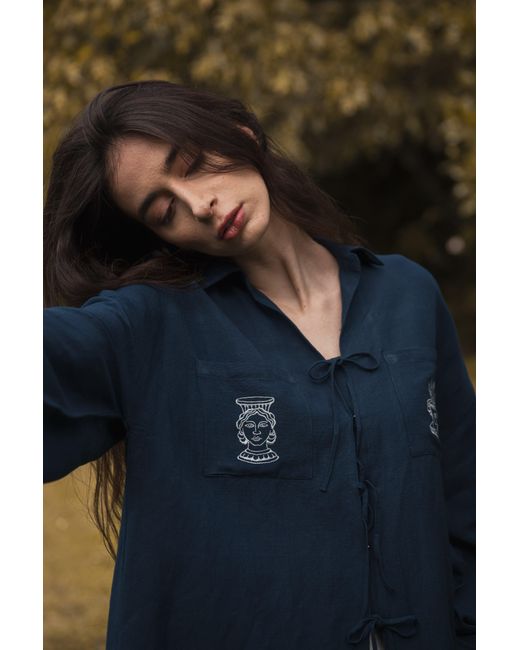Em & Shi Blue Olympia Embroidered Shirt