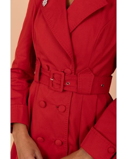 Santinni Red Bergman Cotton Gaberdine Dress Trench Coat