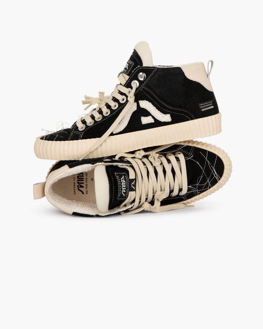 Springa | Unique Vulcanized Sneakers Italian Handmade Black Wavy Suede High Top Embroidery Sneakers for men