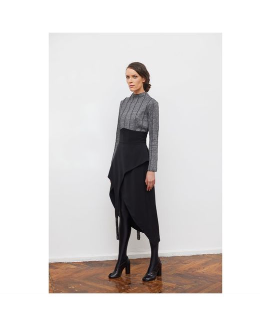 Julia Allert Gray High-Neck Top With Seams Soft Knit