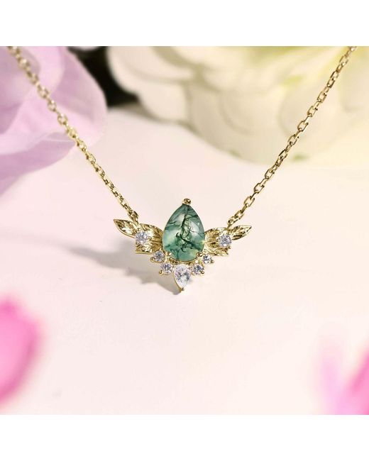 Azura Jewelry New York Metallic To Bloom Again Moss Agate Vermeil Necklace