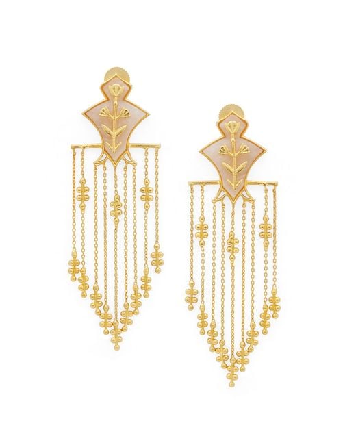 Dhwani Bansal Metallic Serai Chandelier Earrings With Mother Of Pearl