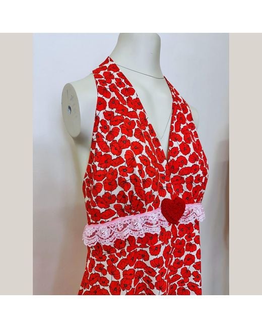 Couture to Your Door Red Poppy Print Lace Maxi Dress