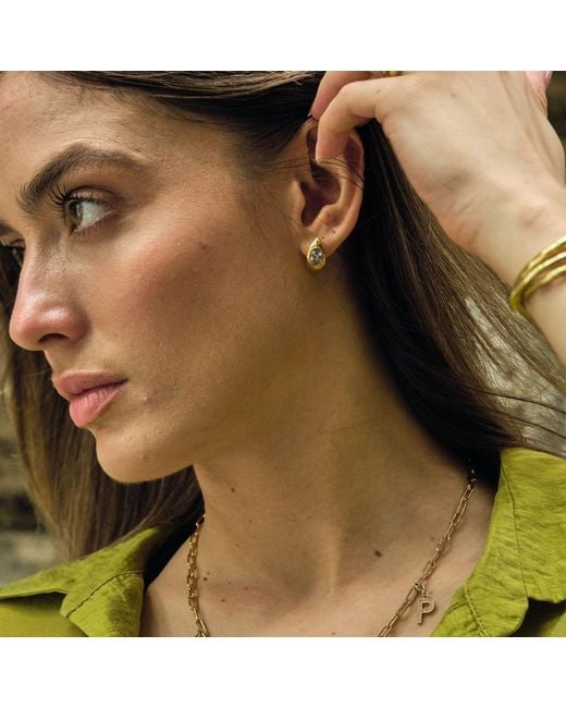 LINYA JEWELLERY Metallic Lina Drop Stone Huggie Earrings