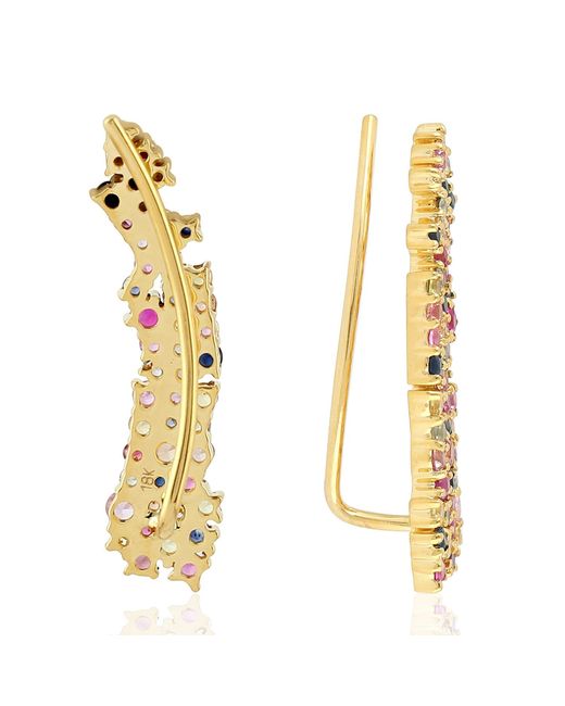 Artisan White 18K Multi-Color Sapphire Pavé Ear Climber Earrings