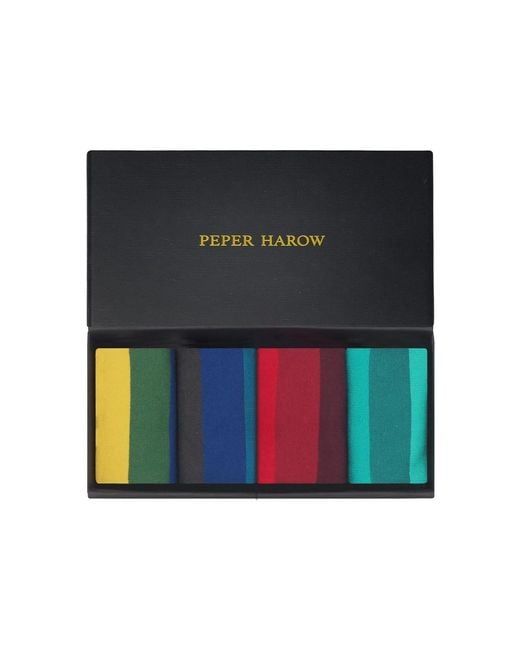 Peper Harow - Made in England Black Block Stripe Trainer Socks Gift Box