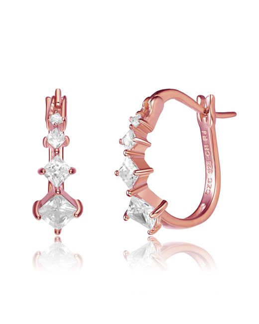 Genevive Jewelry Pink Sterling Silver White Cubic Zirconia Hoop Earrings