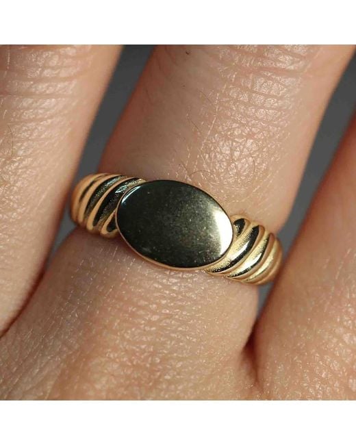 VicStoneNYC Fine Jewelry Yellow Screw Band Design Oval Signet Ring for men