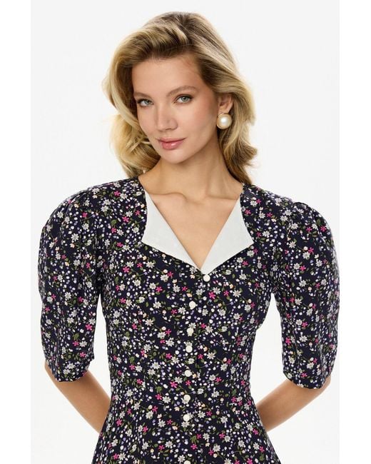 POST MERIDIEM Gray Short Sleeve Buttoned Midi Dress