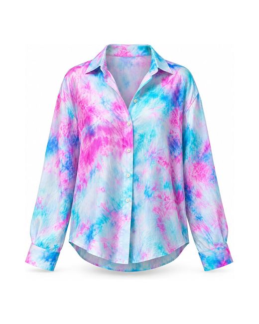 Silk and Bears Blue Lagoon Bloom Hand Tie-Dyed Habotai Silk Shirt
