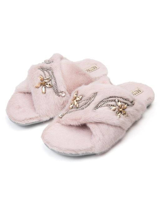 Rettrose Pink Zoey Dusky Luxury Plush Diamanté Embellished Handmade Slipper