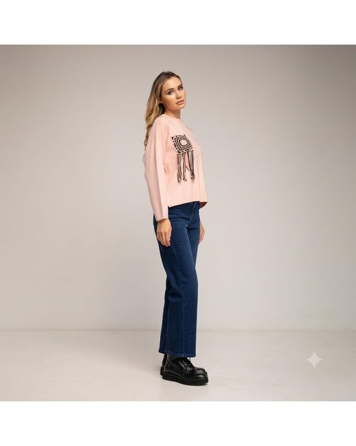 Tantra Spain Sl Pink Knitted Sweater With Pocket And Crochet Detail
