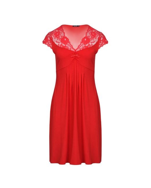 Oh!Zuza Red Classy Midi Nightdress With Lace