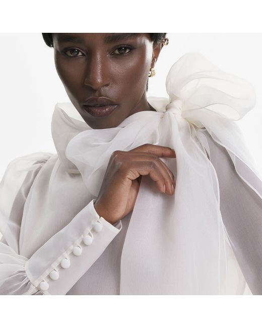 Lita Couture White Sheer Organza-Silk Blouse