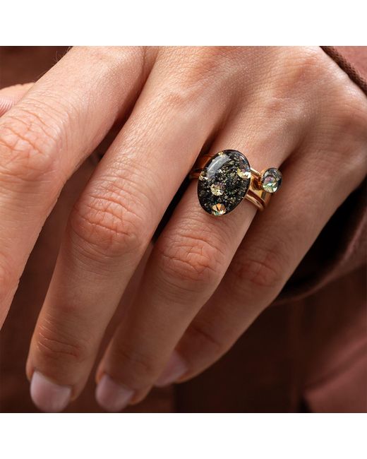 Kate Koel Black Statement Galaxy Oval Cocktail Ring