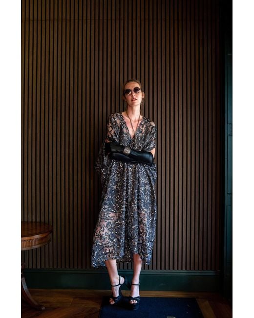 Jennafer Grace Gray Empire Sequin Caftan Kaftan Dress