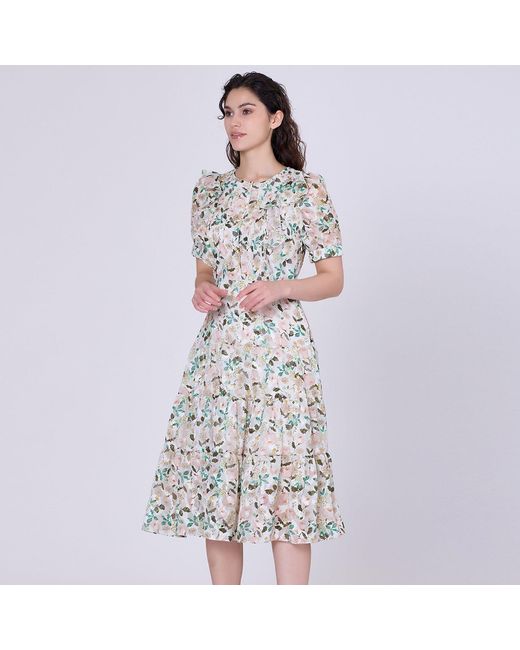 Smart and Joy Natural Neutrals Flower Print Tea Dress