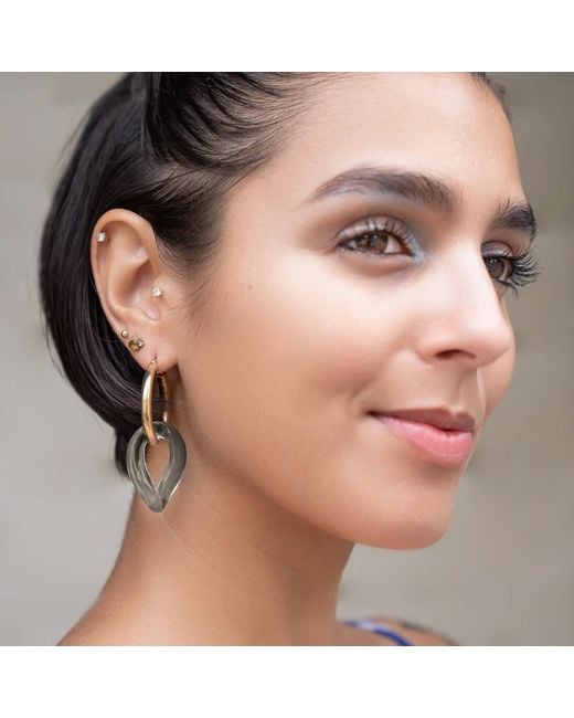 Gold & Honey Metallic And Lucite Curb Link Drop Hoop Earrings