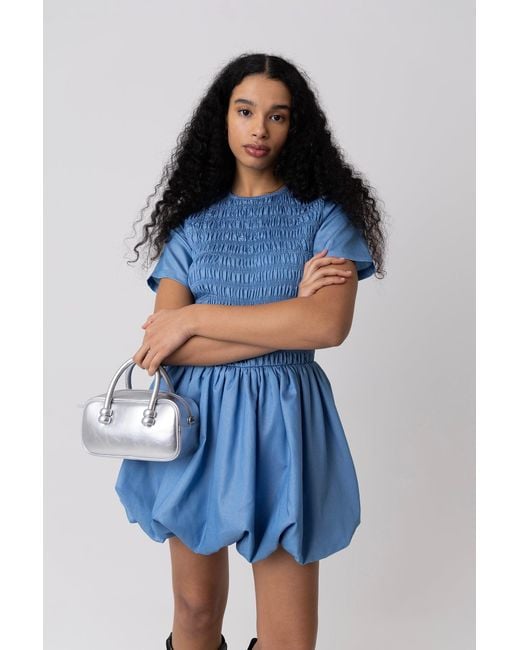 Amy Lynn Blue Eleanor Lyocell Chambray Ultra Mini Puffball Dress