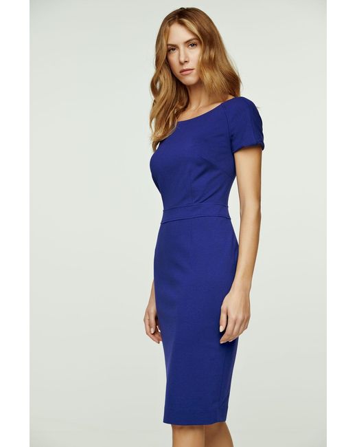 Conquista Blue Fitted Electric Cap Sleeve Dress Punto