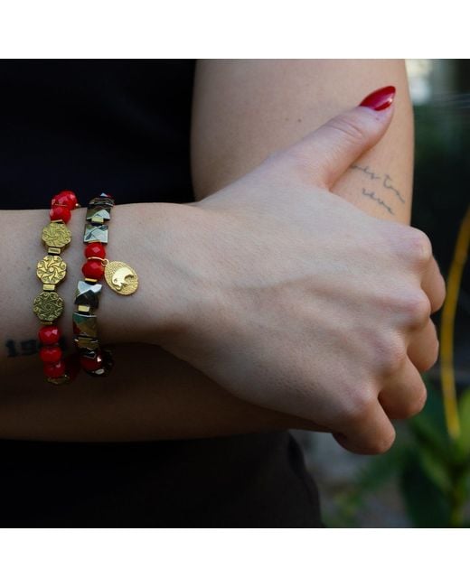 Ebru Jewelry Red Strength & Grace Energy Elephant Charm Bracelet Set