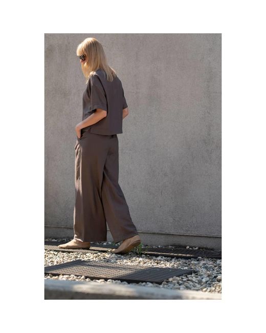 Oh!Zuza Brown Neutrals Echo Wide-Leg Viscose Trousers – Cocoa