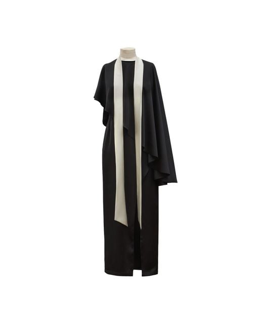 Julia Allert Black Structured Satin Cape Dress With Contrast Scarf