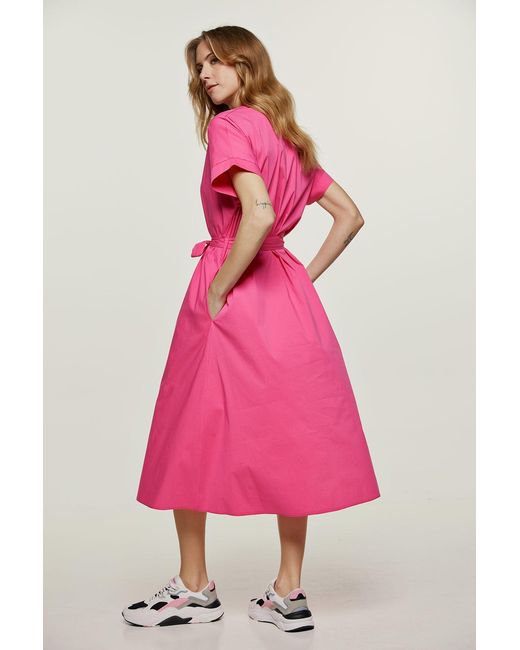 Conquista Pink Fuchsia A Line Midi Dress With Belt